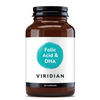 VIRIDIAN Folic Acid with DHA 90 kapslí (Kyselina listová a DHA), expirace 8/2025