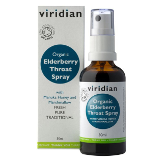 VIRIDIAN Elderberry Throat Spray 50ml Organic (Sprej při bolesti v krku a kašli Bio) expirace 4/2025